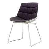 MDF Flow chair lacquered white shell and brown fabric