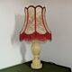 French vintage round marble table lamp with hide skin decorative shade