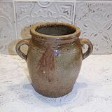 France 1930 - Antique glazed stoneware pot with handles - French countryside