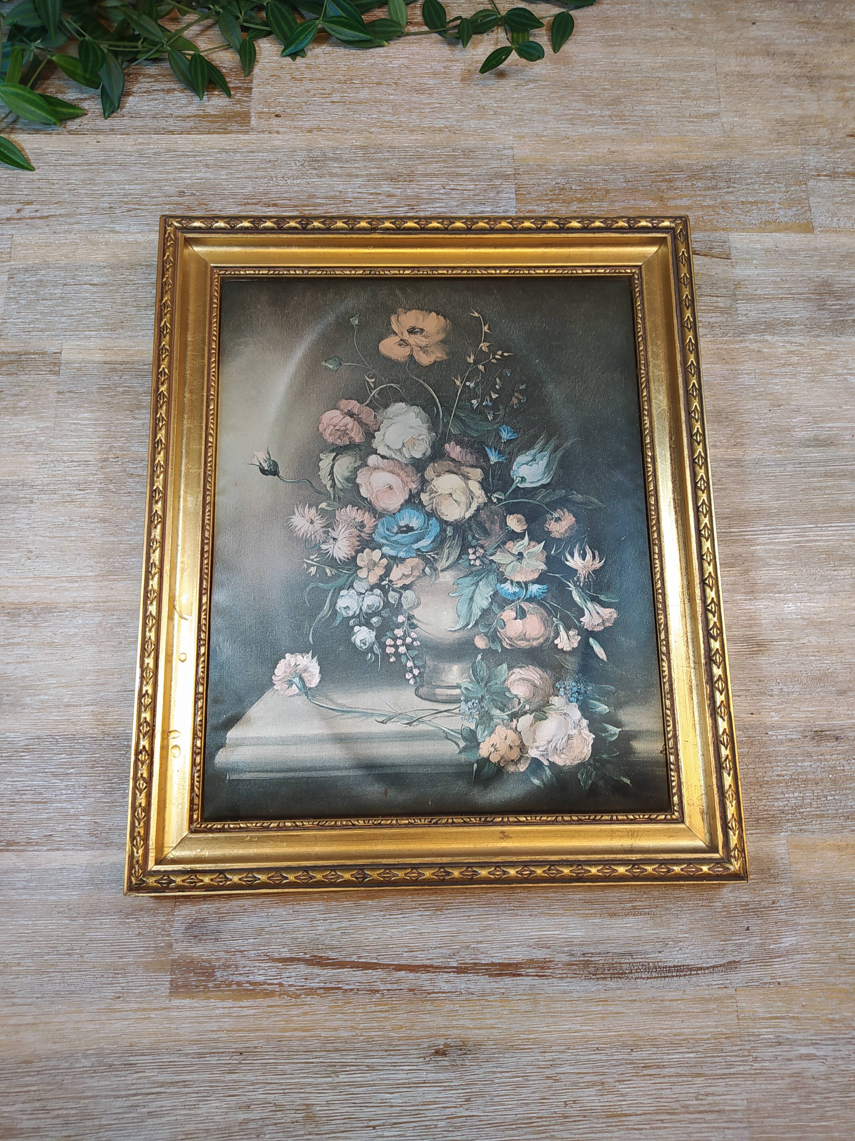 Tableau bords doré et impression sur tissu nature morte