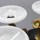 Art Deco six-light chandelier in chrome, brass and opaline glass