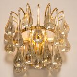 Large Pair of Gilded Brass and Crystal Wall Lights by Palwa, Germany, 1970s