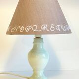 White marble lamp and vintage linen
