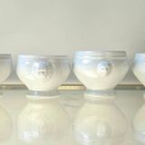 6 mismatched vintage porcelain lion head onion soup bowls - white, made in France