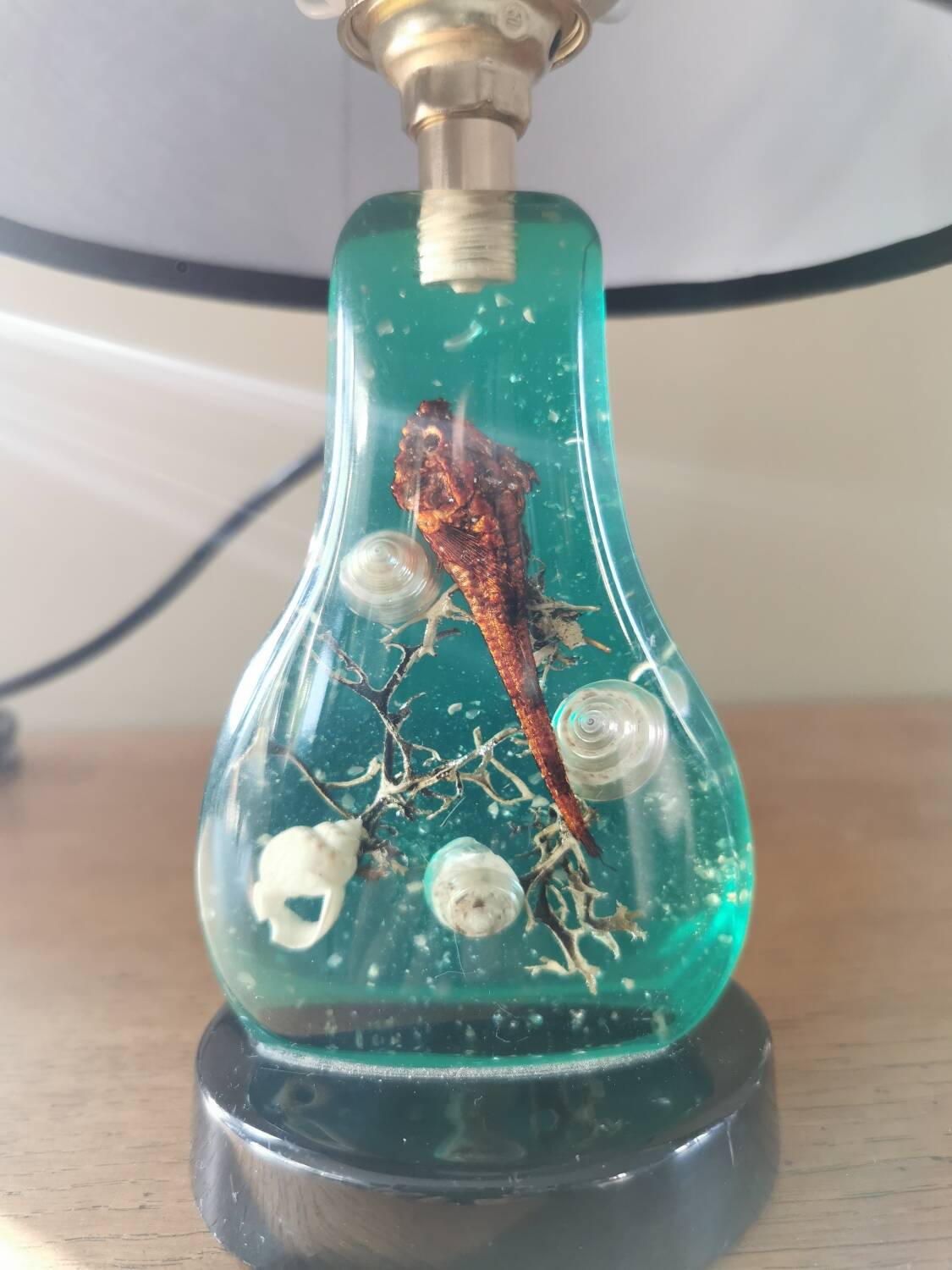 Vintage resin inclusion lamp curiosity cabinet