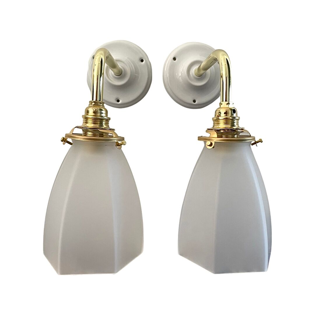 Set of two art deco wall lamps electrified to nine