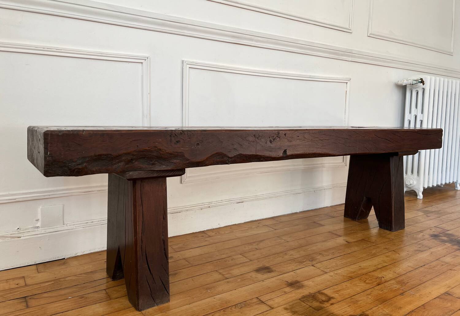 Brutalist Folk Art Bench Solid Oak