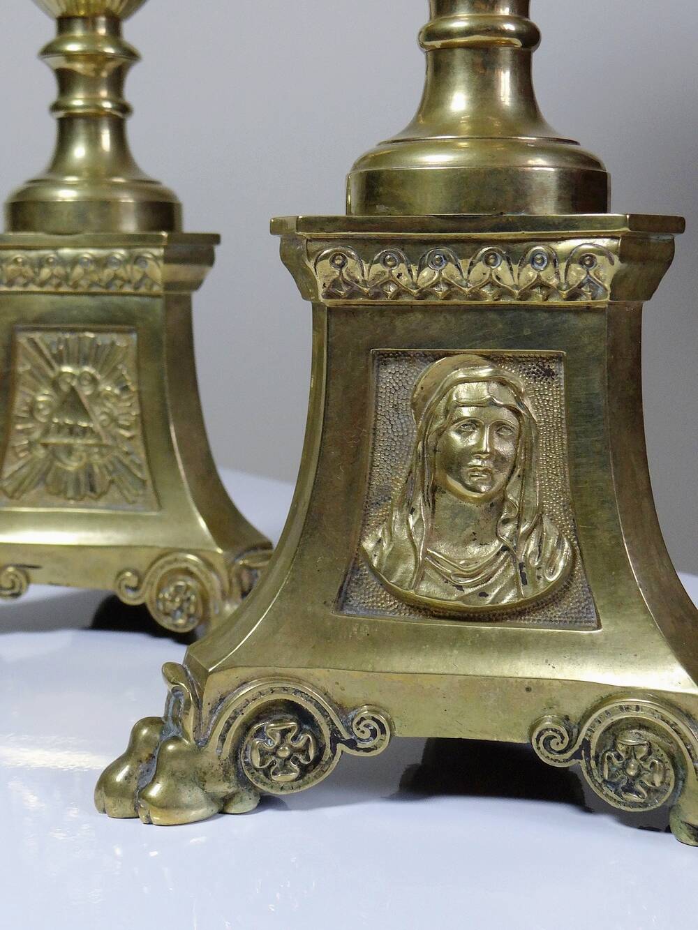 Pair of large 19th century church candlesticks in gilded bronze