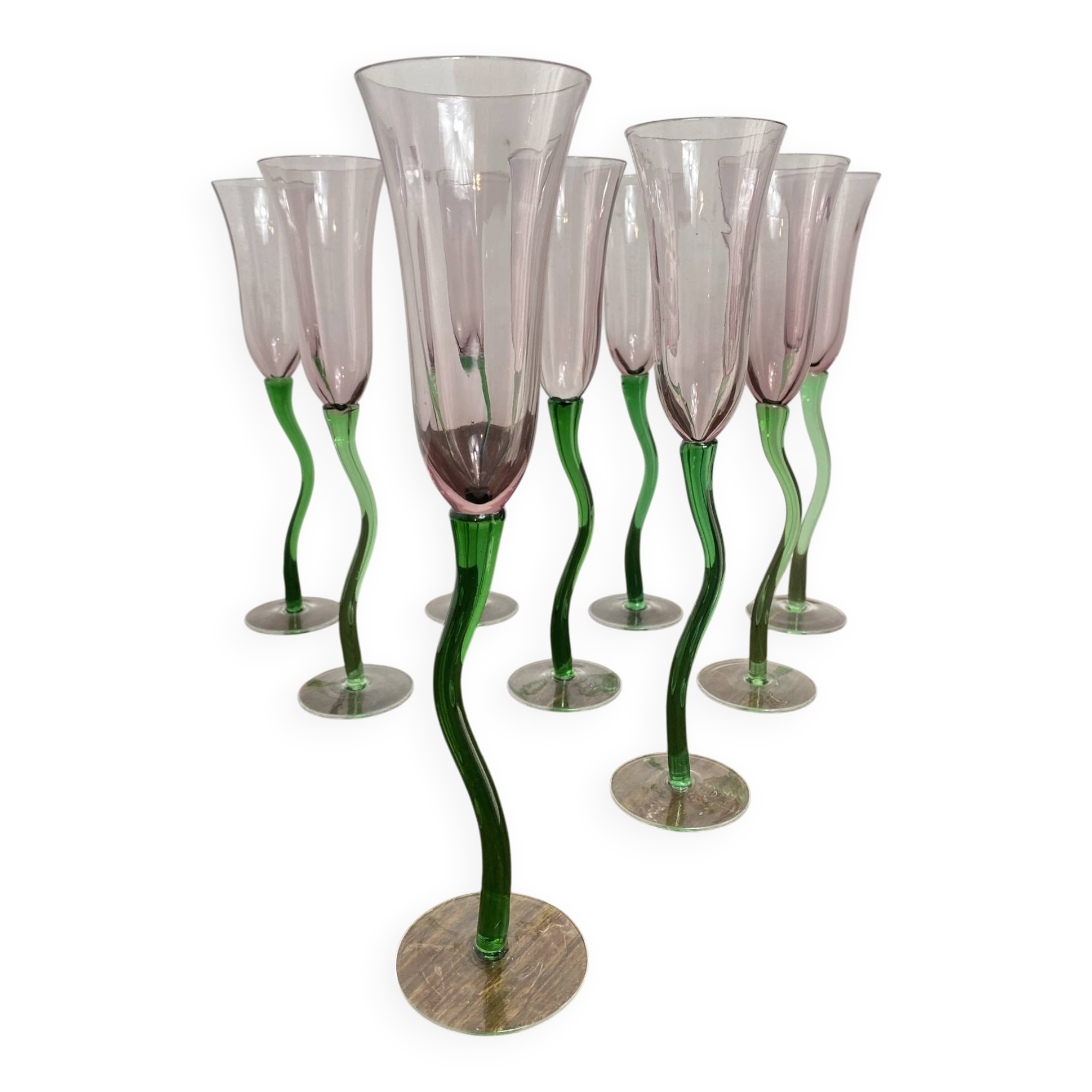 Coupes à champagne, verre soufflé, tulipe