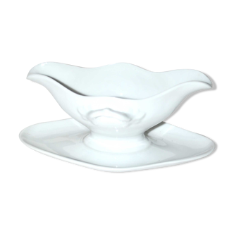 Antique gravy boat in Paris porcelain - white porcelain plain molded 19th century.