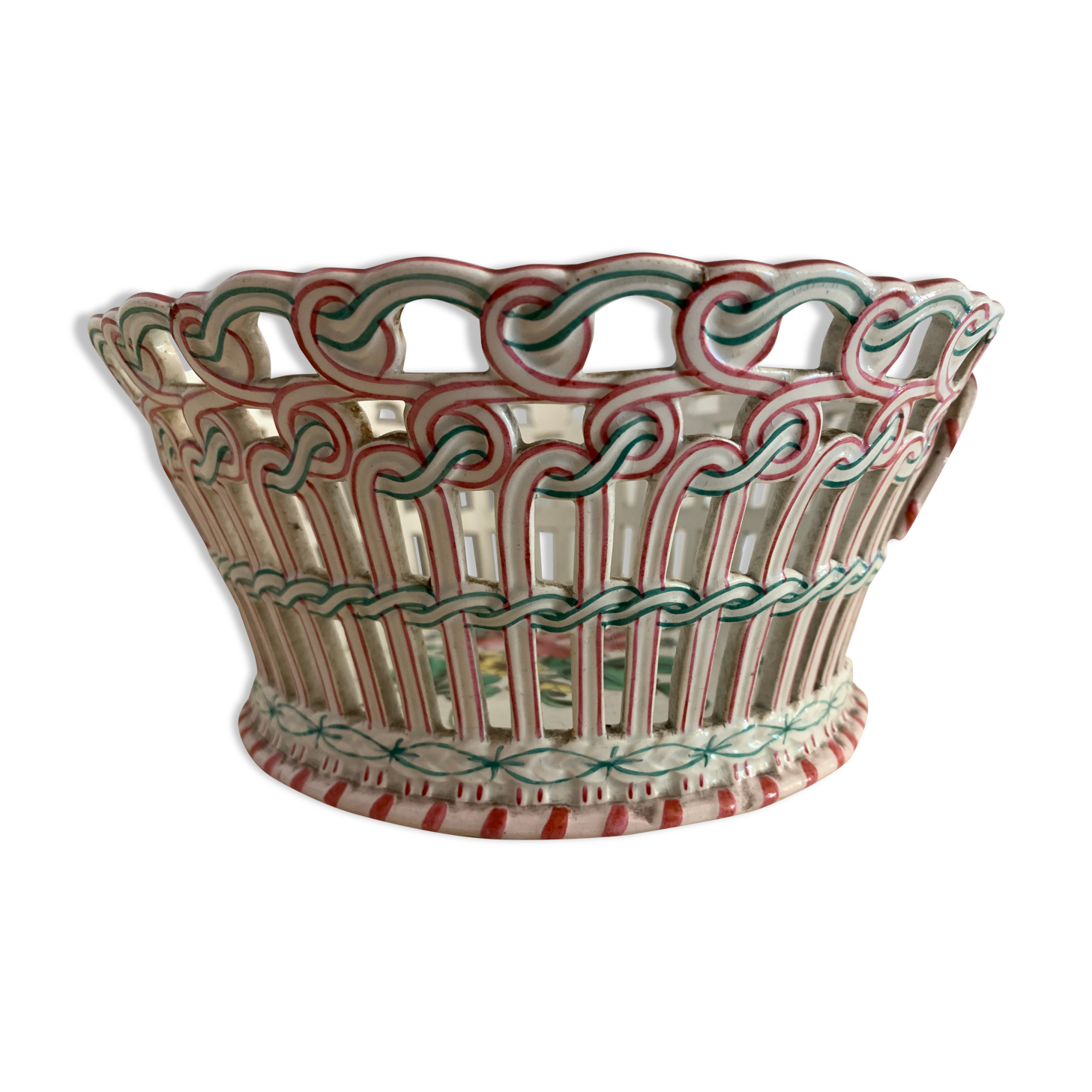 Fruit basket in fine polychrome earthenware KG Lunéville, 1900