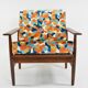 Scandinavian armchair with geometric fabric