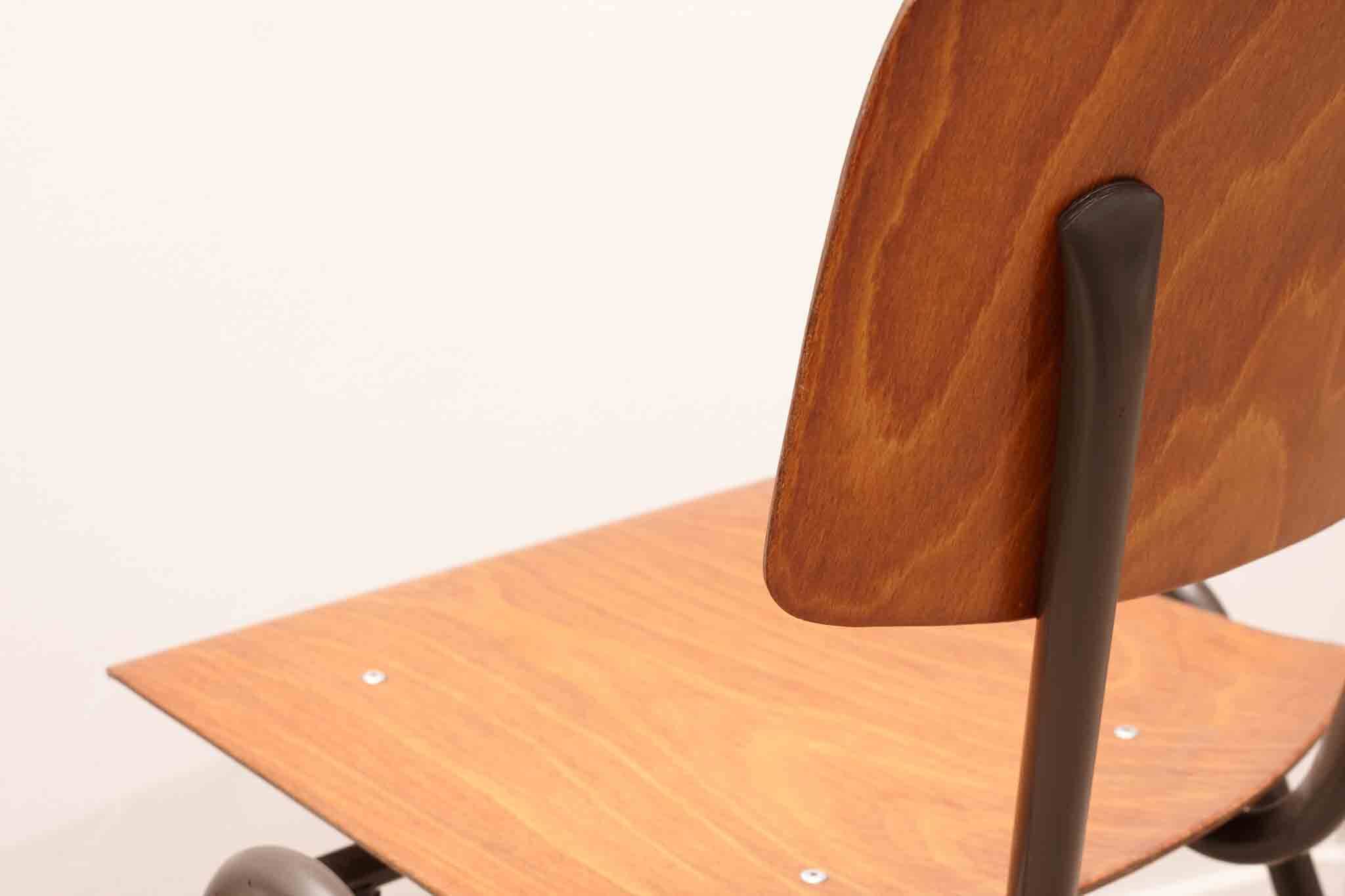 Vintage Eromes oak and grey chair, square seat