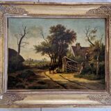 L. Emmanuel Postelle (active between 1831 and 1848) - Oil on canvas - Farm landscape - Signed