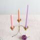 Pair of Vintage Rockabilly Style Gold Brass Spiral Tripod Candlestick Holders