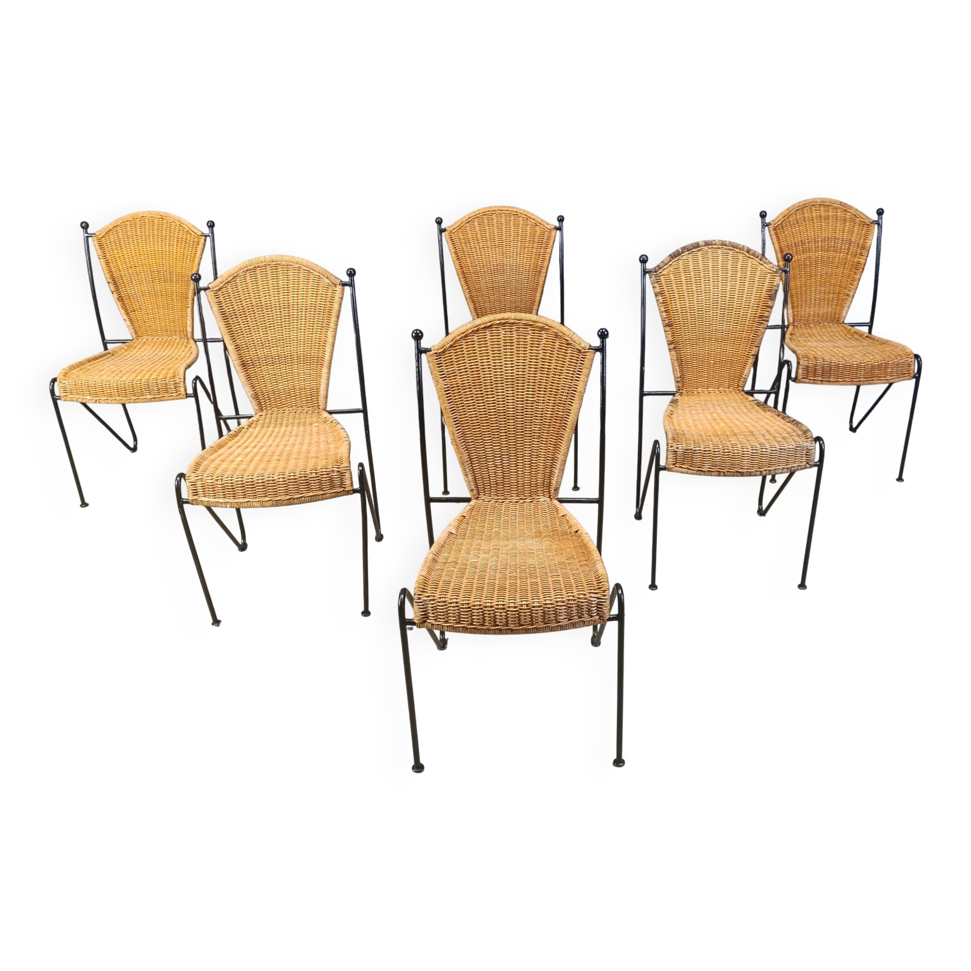 Chaises en osier par Frederick Weinberg, années 1960, lot de 6