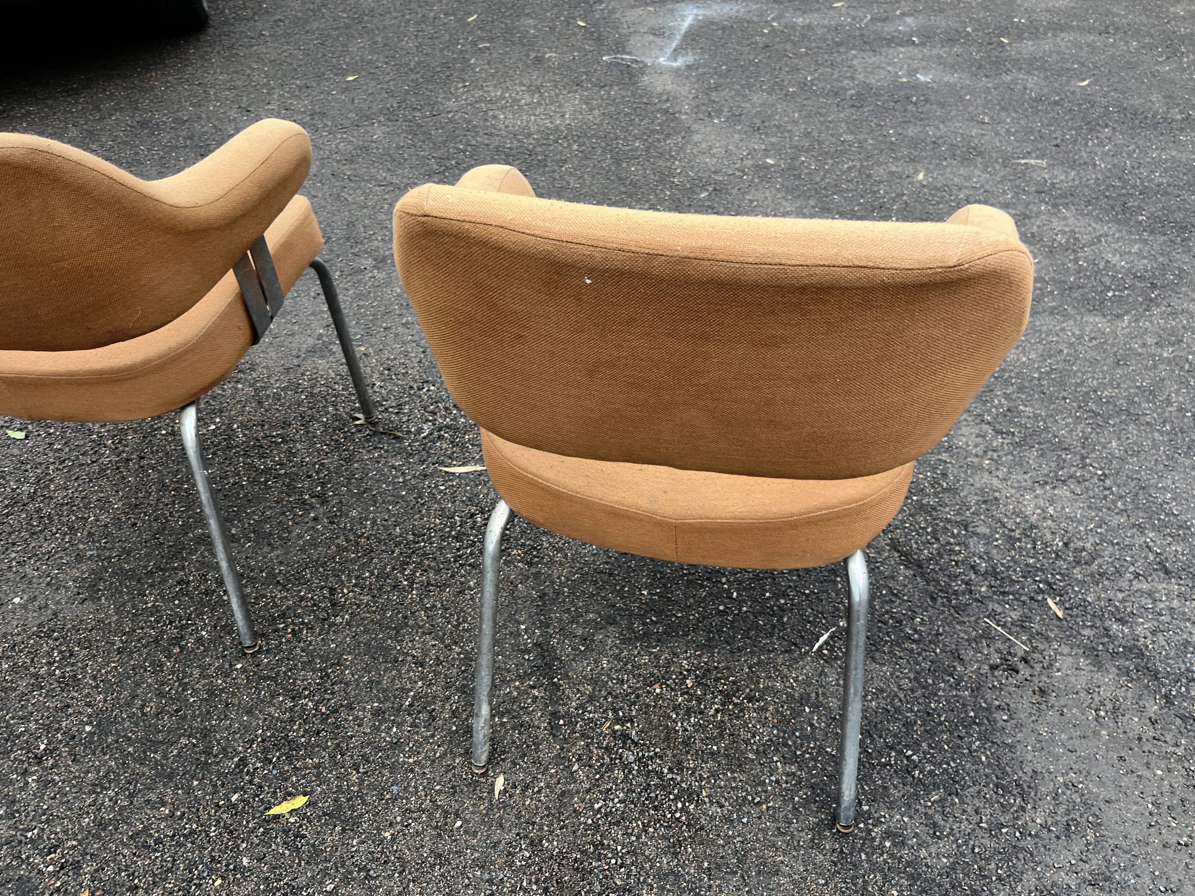 Pair of vintage armchairs with metal legs and orange fabric, 1960s-1970s