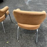 Pair of vintage armchairs with metal legs and orange fabric, 1960s-1970s