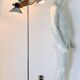 Three-light floor lamp in wood and chrome metal, Spain 1970s.
