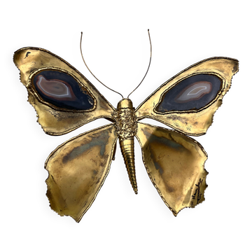 Butterfly wall light Henri Fernandez brass and agate