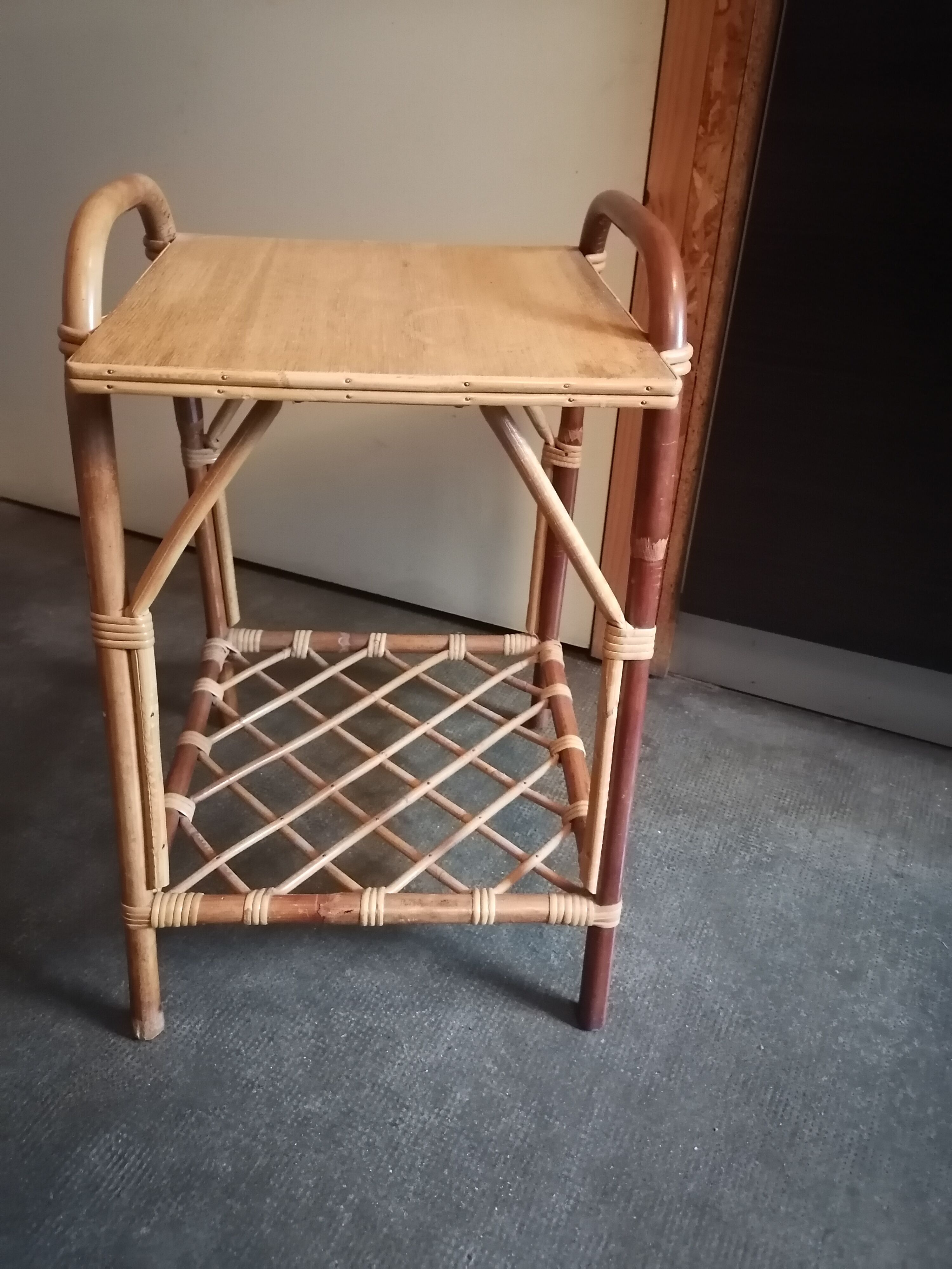 Vintage rattan wicker bedside table 1960 1970