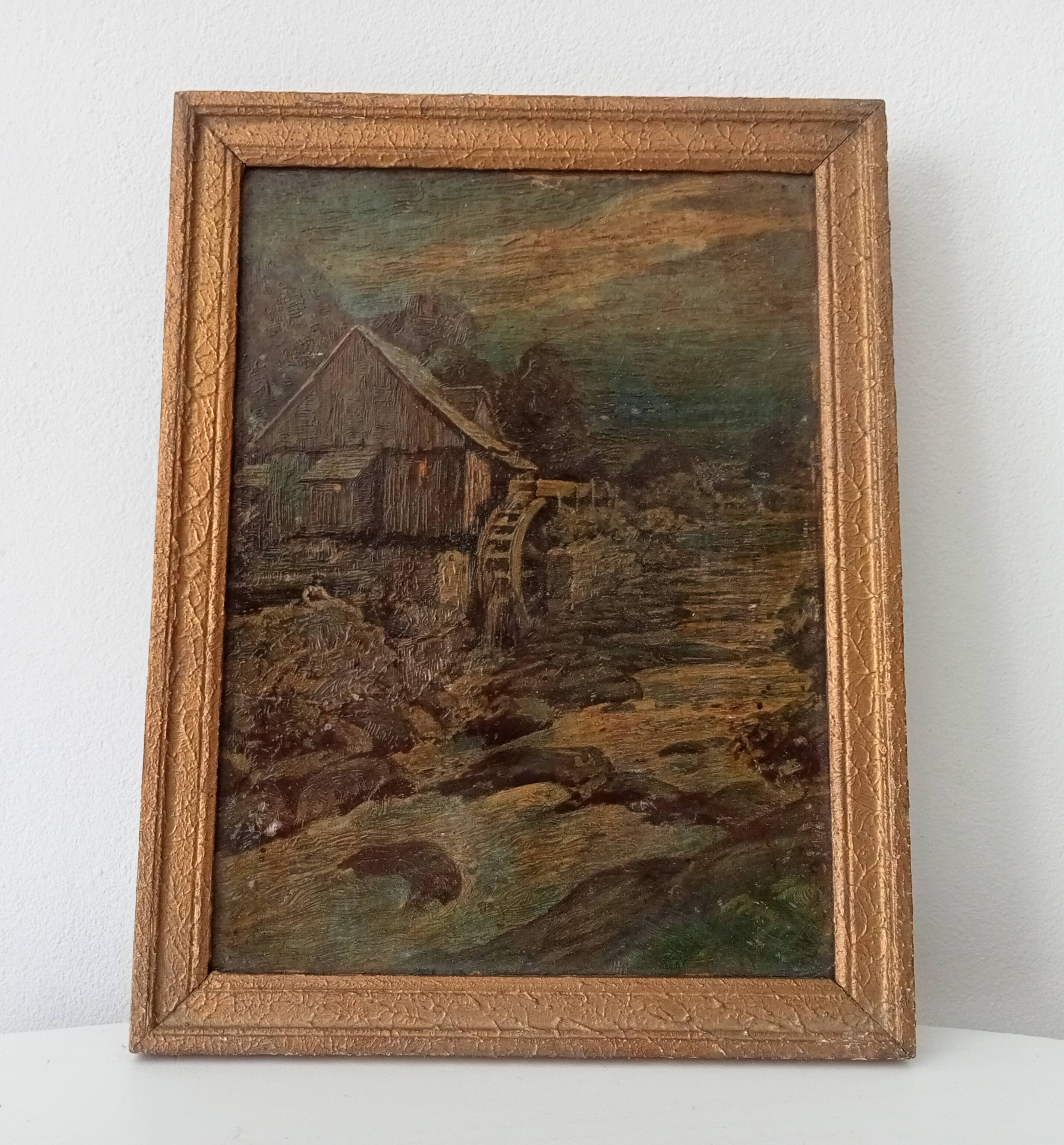 Old small format oil painting on board 19th century