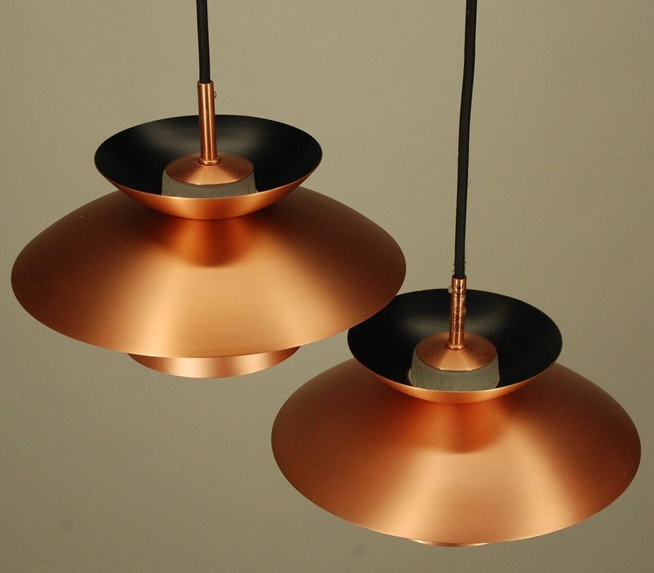 2 Danish pendant lights in copper and glass