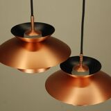 2 Danish pendant lights in copper and glass