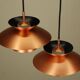2 Danish pendant lights in copper and glass