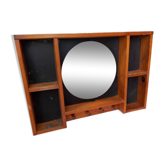 Round mirrored wooden shelf from the 80s