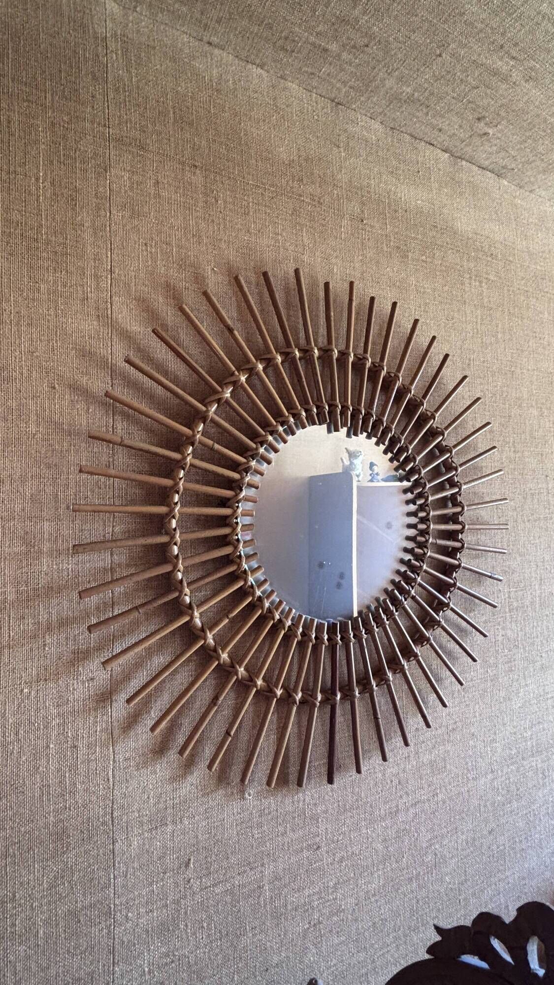 Miroir soleil en rotin et bambou tressé