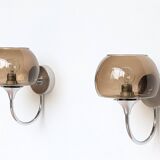 Pair of chrome and glass wall lights