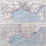 Old map of Corsica and southern Mediterranean France 43x43cm from 1950