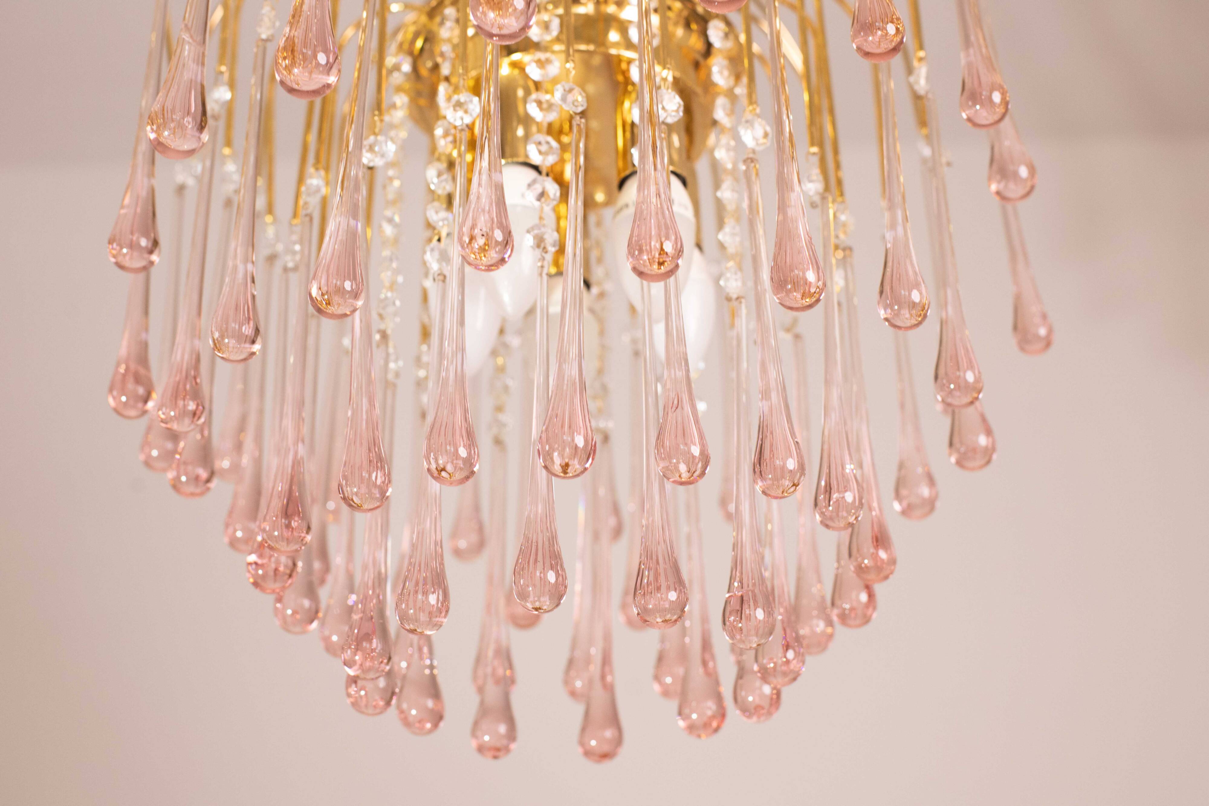 Lady Michelle, Large Size Pink Drops Murano Glass and Crystal Chandelier, 1