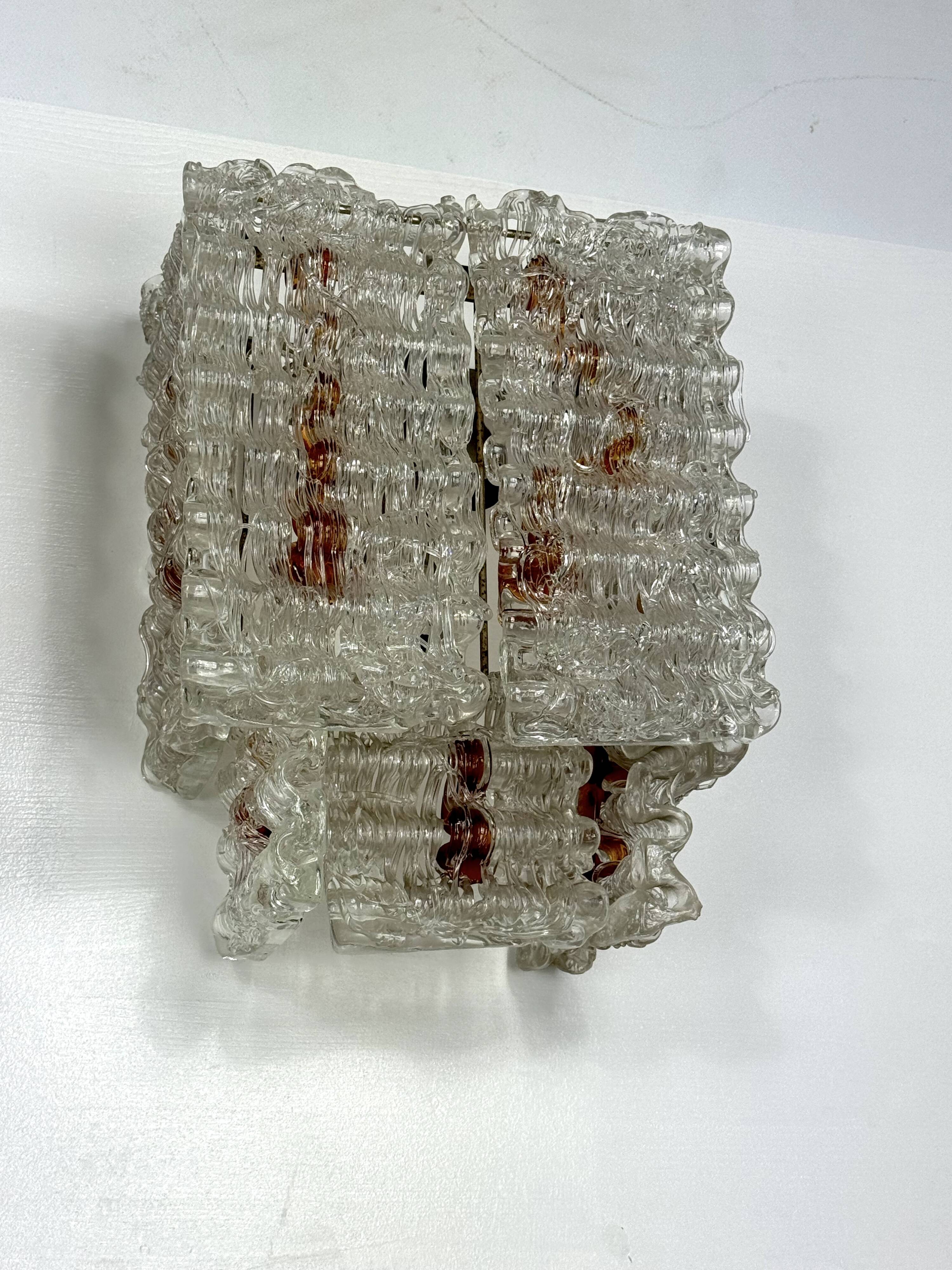 Set of four large wall lamps in murano glass elements by Poliarte. Italy 1970s