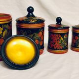 4 khokhloma painted wooden boxes