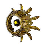 Sunburst ceiling light fixture or sconce in gilt wrought iron, Spain, 1960s