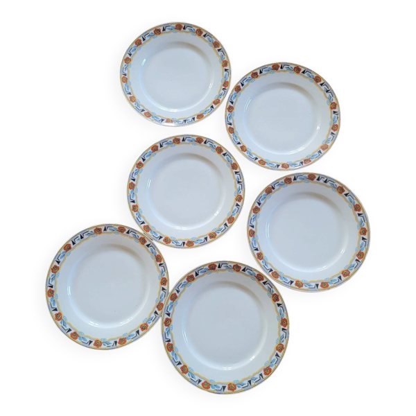 6 assiettes plates MLV France Art Déco 1930