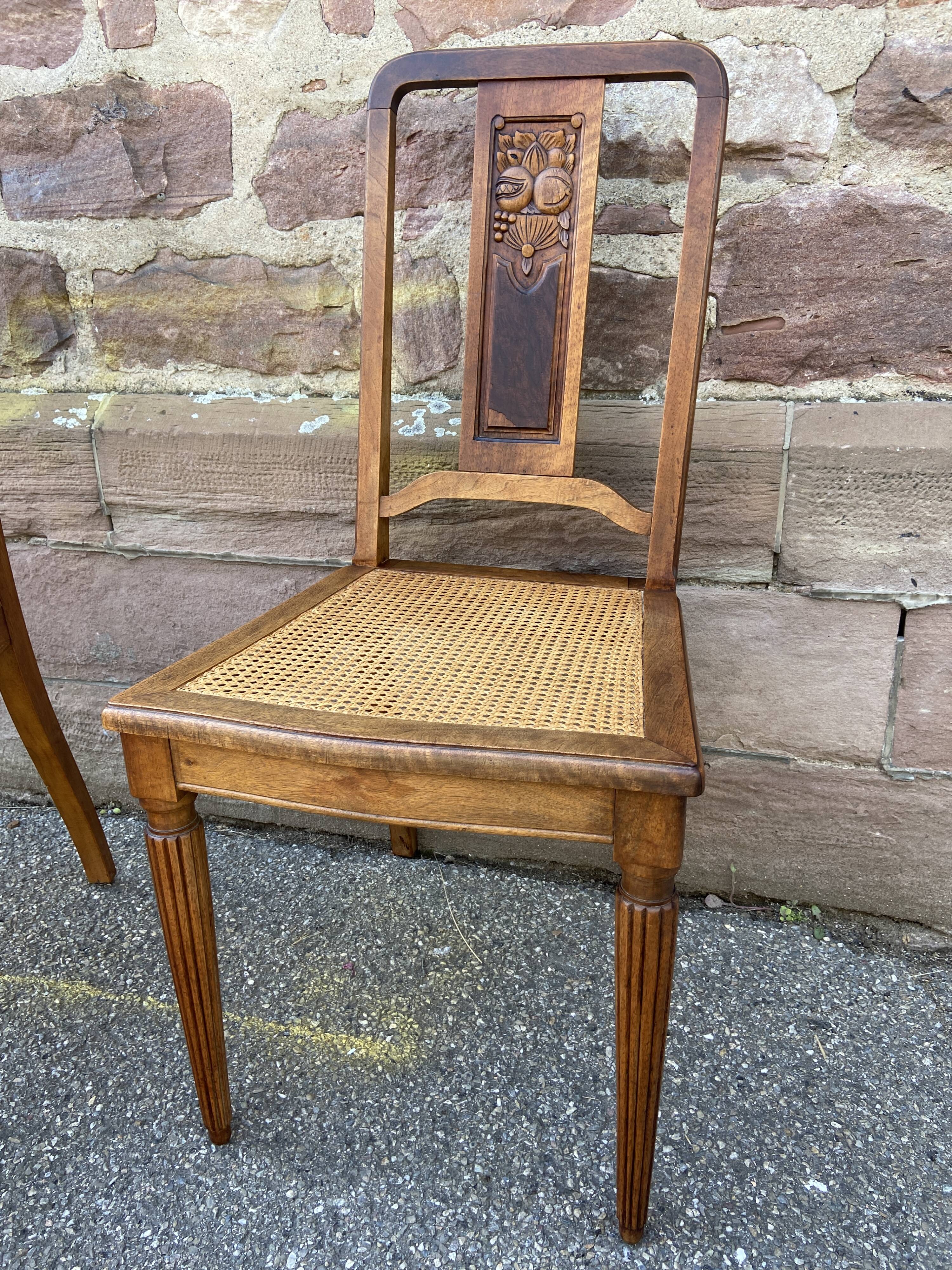 4 chaises noyer cannage Art déco 1930 motif floral French