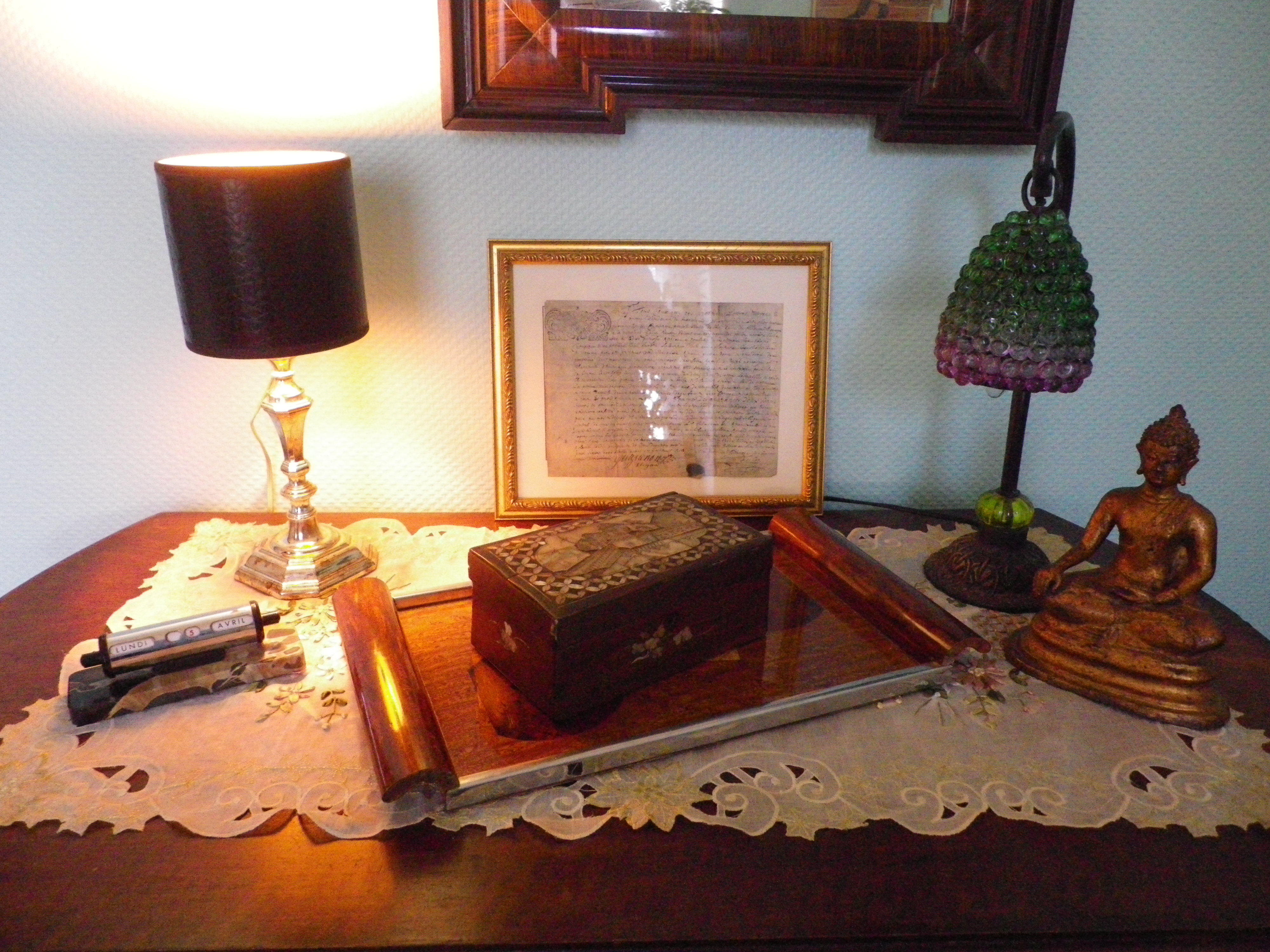 Lamp to lay, black leather lampshade - Art Deco