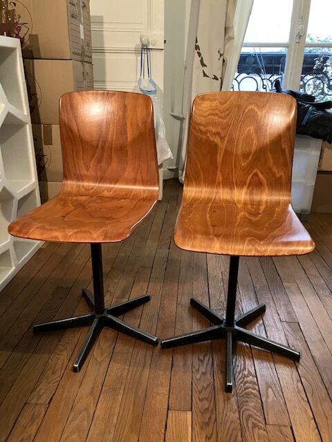 Pair of vintage wood and metal chairs for school desk