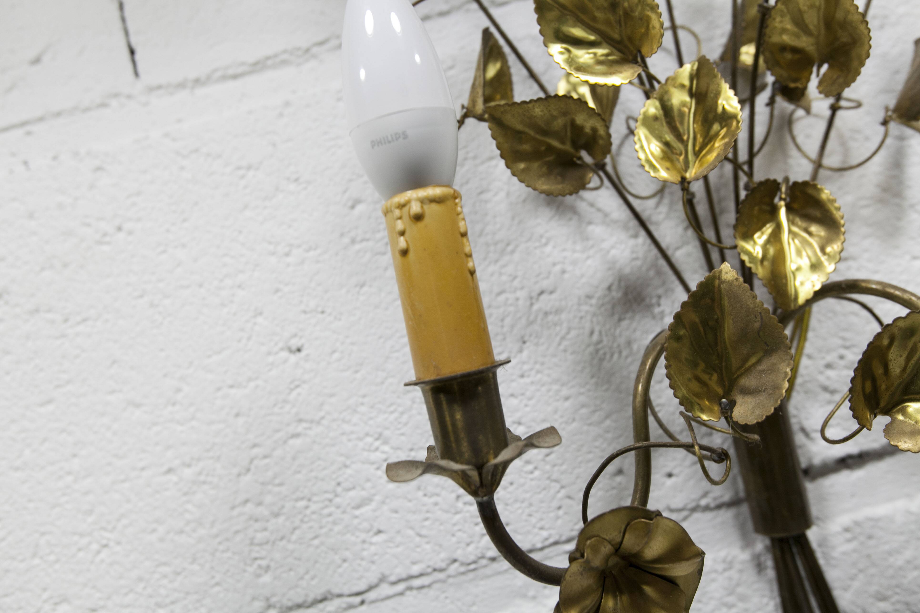 Pair of double flower bouquet sconces in brass 1960