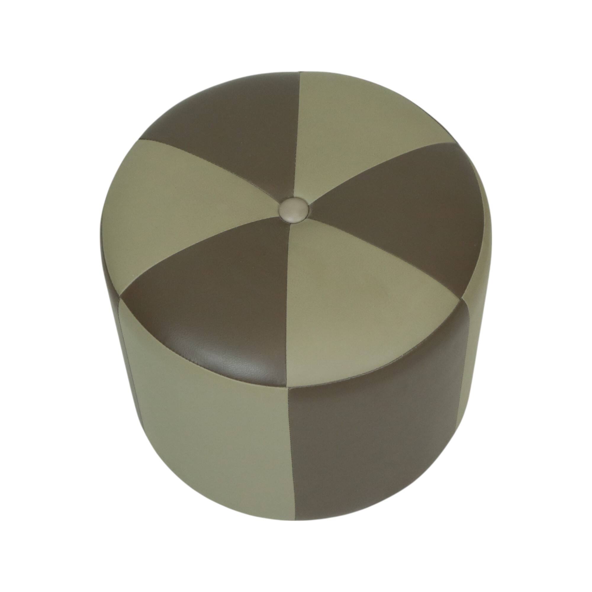 Round Vintage Pouf Two-tone Faux Leather Patchwork