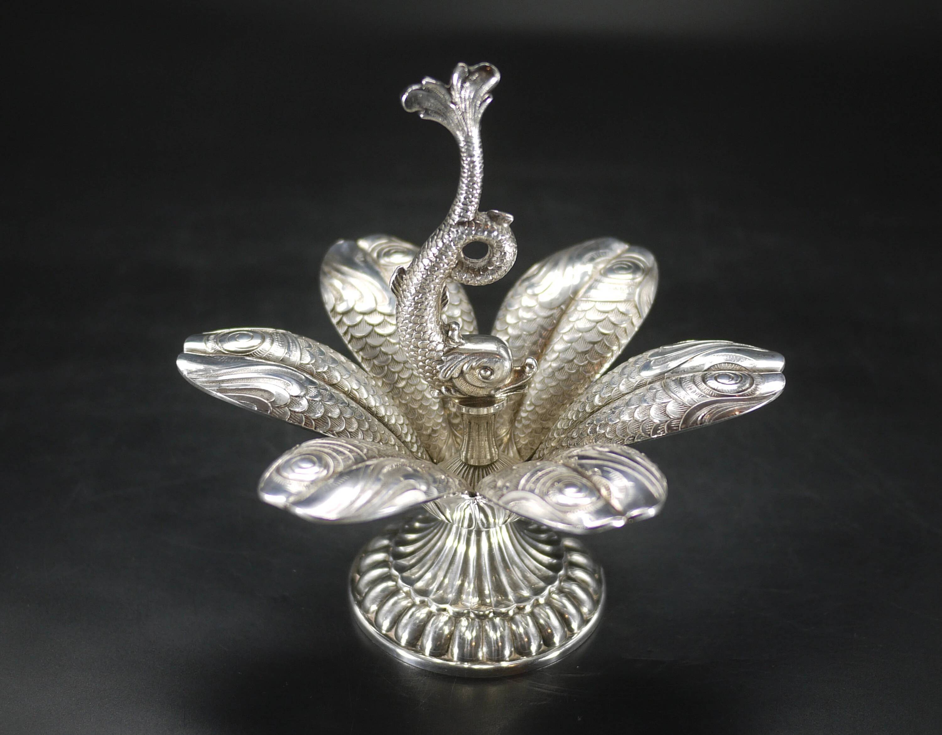 Vintage Christofle caviar spoon set Fleuron dolphin decoration