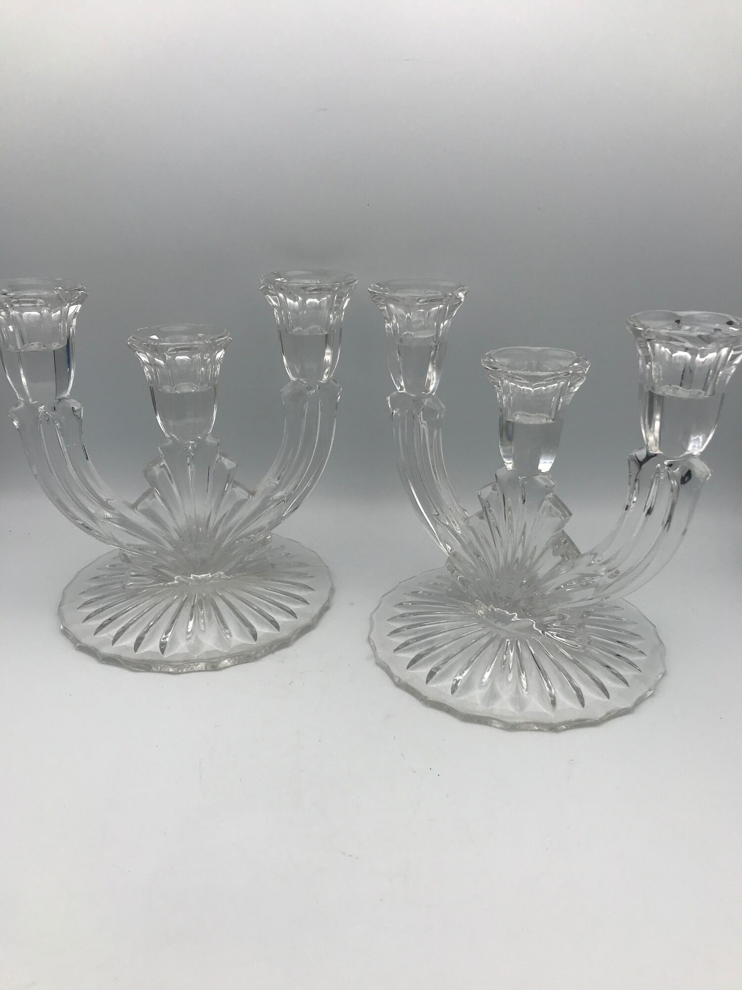 PAIR OF VINTAGE CANDLESTICKS IN CRYSTAL CANDLESTICK 3 BRANCHES ART DECO
