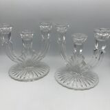 PAIR OF VINTAGE CANDLESTICKS IN CRYSTAL CANDLESTICK 3 BRANCHES ART DECO