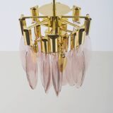 Italian chandelier in brass with tear-shaped Murano glass, 1970s