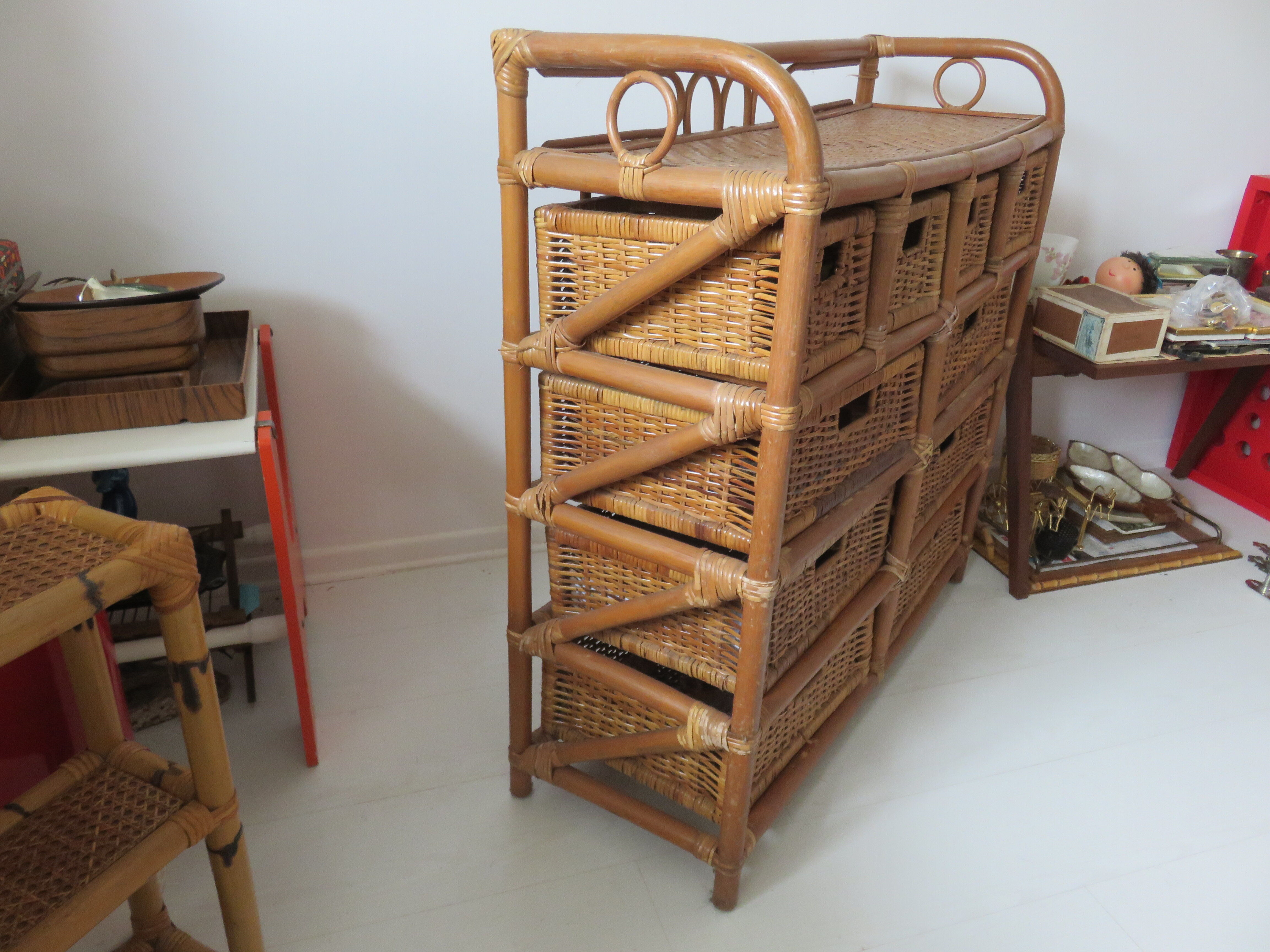 Rattan dresser 10 drawers 70s