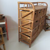 Rattan dresser 10 drawers 70s