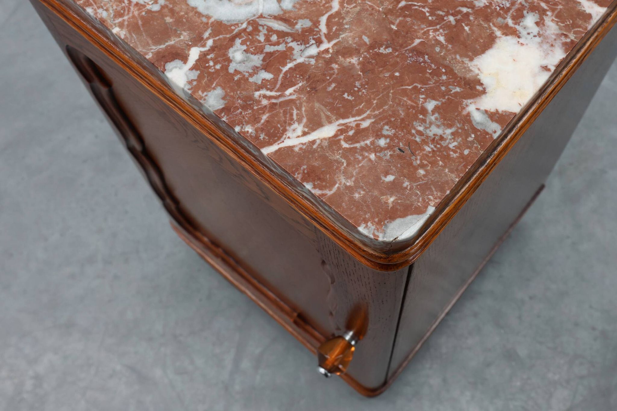 Pair of Art Deco nightstands in oak with marble top, France ca. 1925